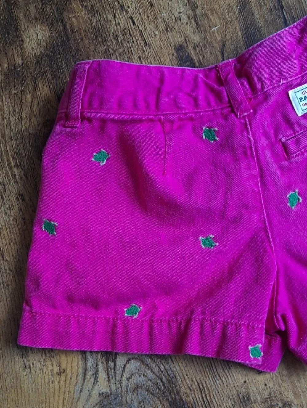Ralph Lauren Bright Pink Cotton Shorts with Green Embroidery 3t